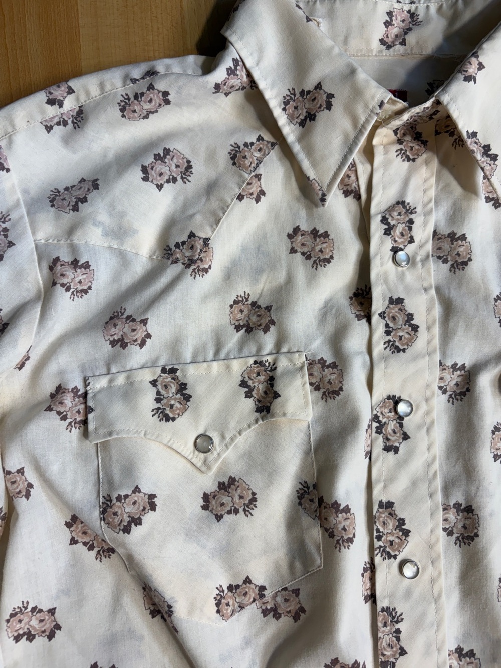 Vintage 70s Chute Cream Floral Pearl Snap Western Shirt Cowgirl Prairie Rodeo - Picture 6 of 12
